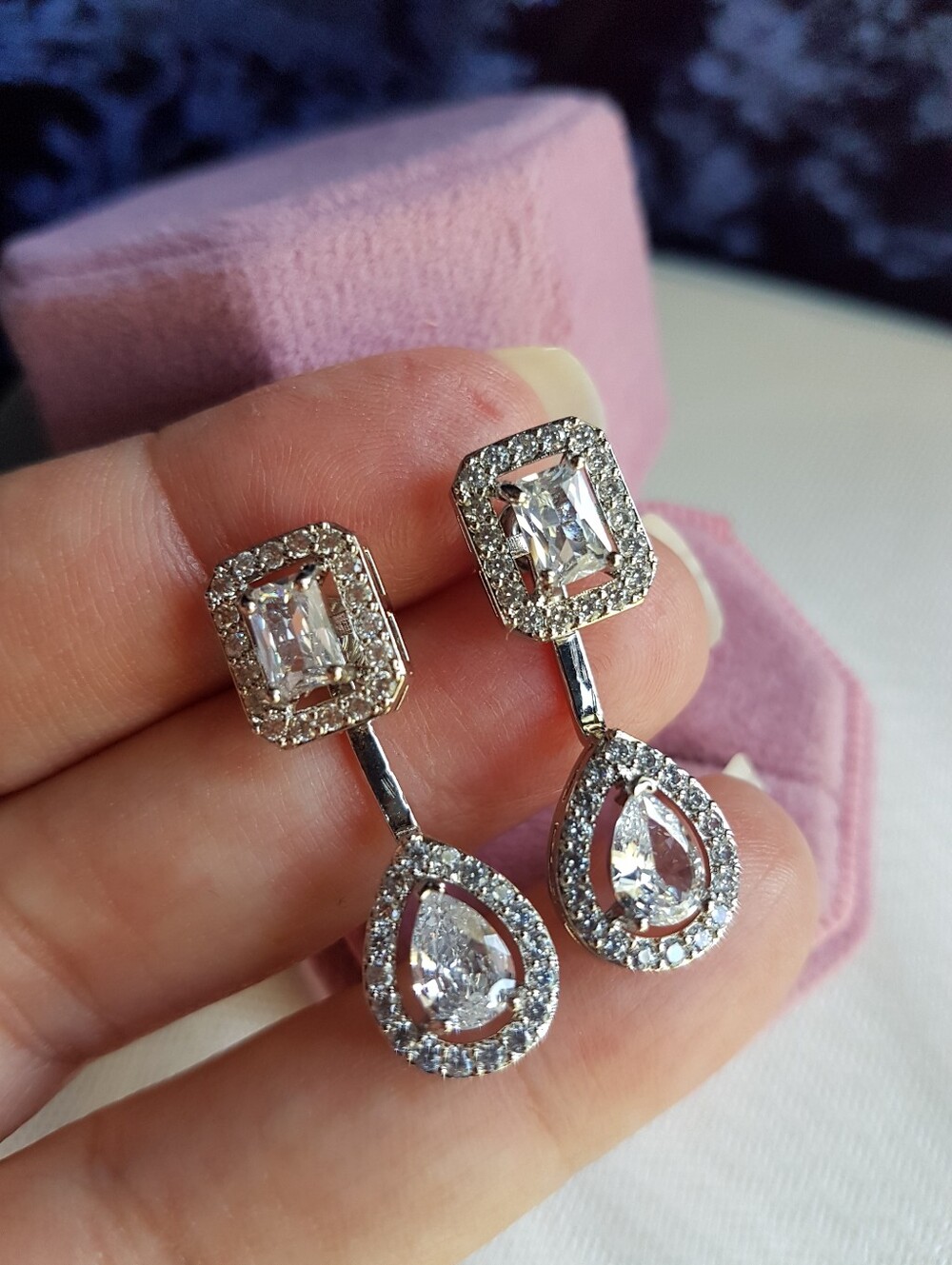 Swarovski Elements White Gold Plated Convertible Halo Stud Drop Earrings NEW